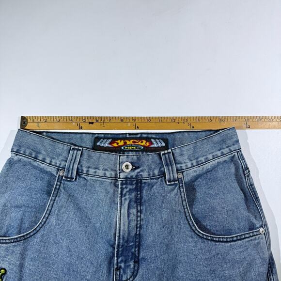 Vintage JNCO Burnin Hot Pipes Jeans 34W 30L Wide Leg Baggy Denim Crown Patch Y2K - Picture 11 of 15